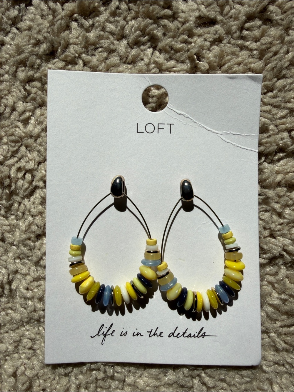 LOFT Yellow, Navy & Blue Beaded Hoop Earrings